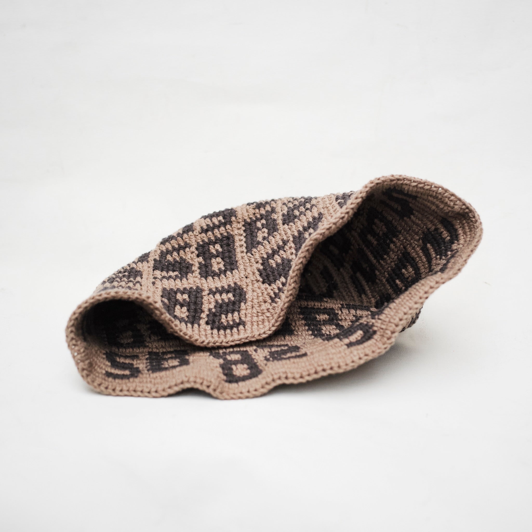 Bum Society x Vbrani crochet bucket hat angle view color:mud