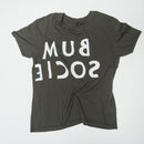 Ink-colored Bum Society reversed logo print front view t-shirt color:ink