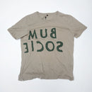 T-shirt in Mud Bum Society reversed logo front view color:mud