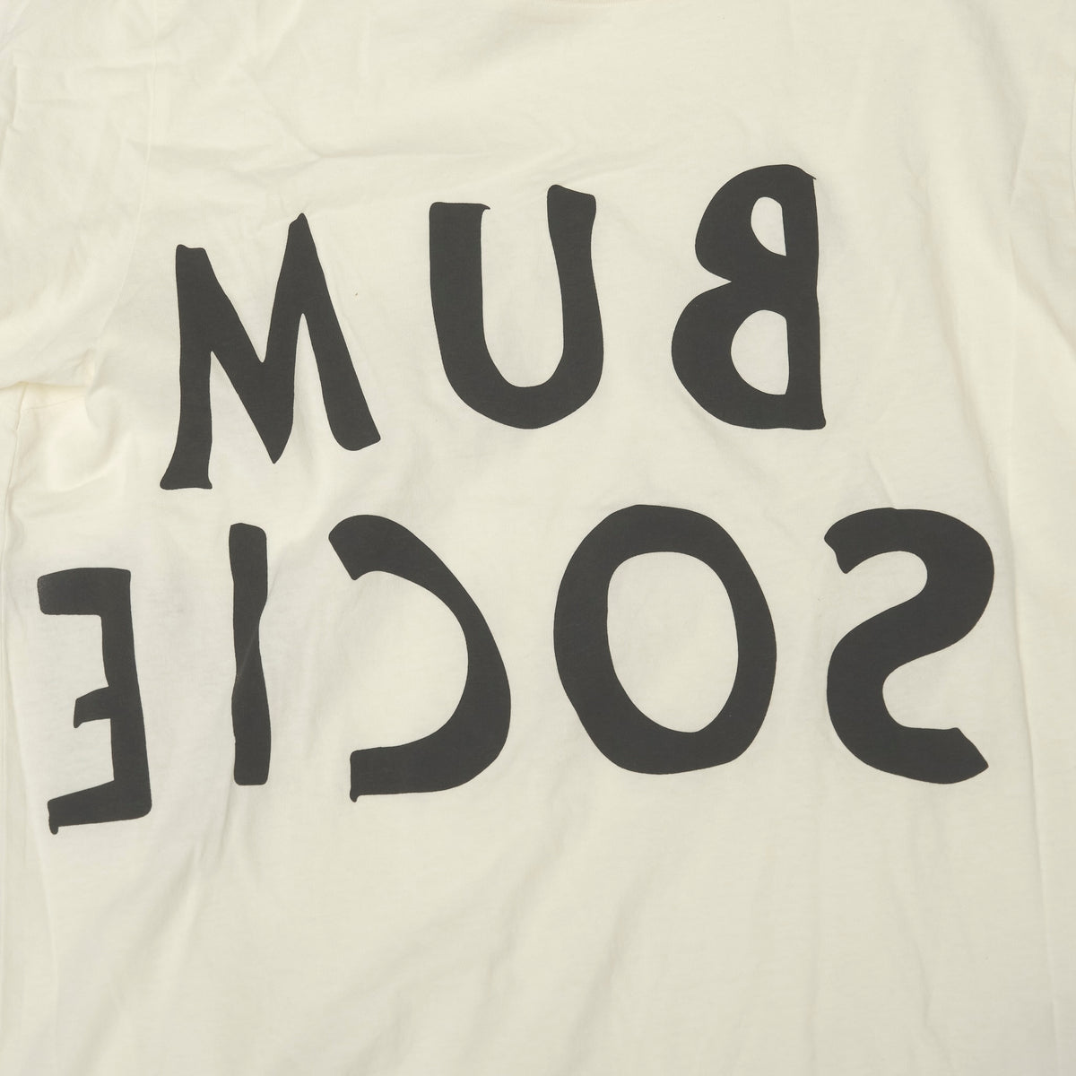 Snow white t-shirt with black reversed text 'BUM SOCIETY' t-shirt color:snow