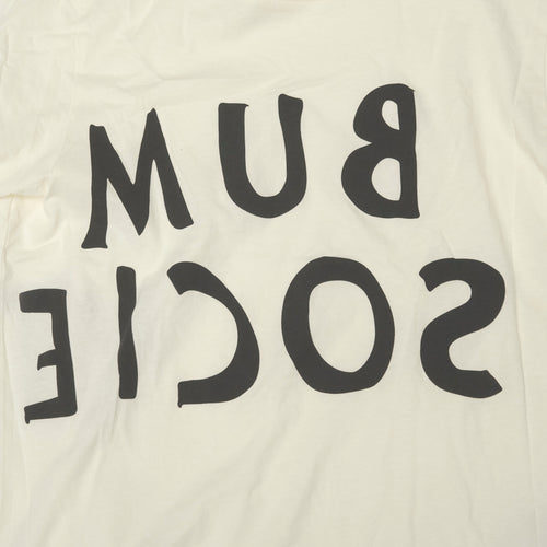 Snow white t-shirt with black reversed text 'BUM SOCIETY' t-shirt color:snow