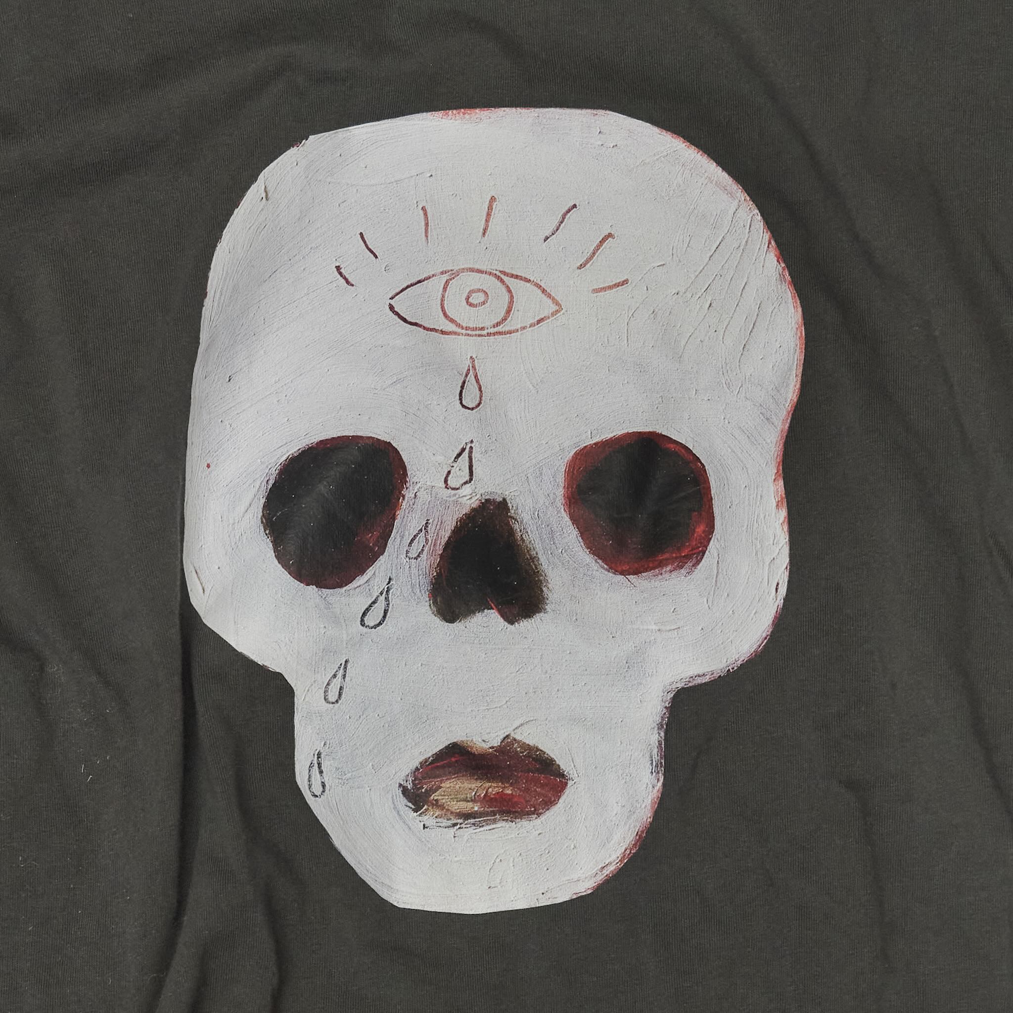 Close up Jesper Waldersten original art work Cry baby on Bum Society t-shirt  color:ink
