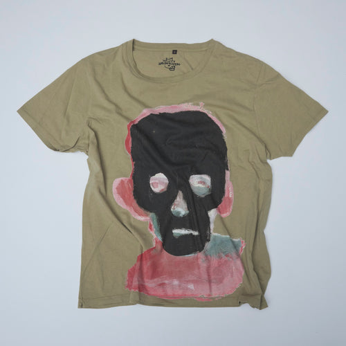 Waldersten original artwork Exray on t-shirt Waldersten x Bum Society collaboration front view in color Earth color:earth