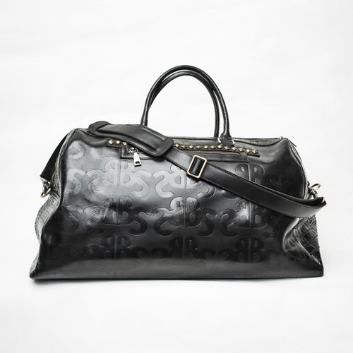 Bum Society leather duffle bag Shiny Black front view color:shiny black