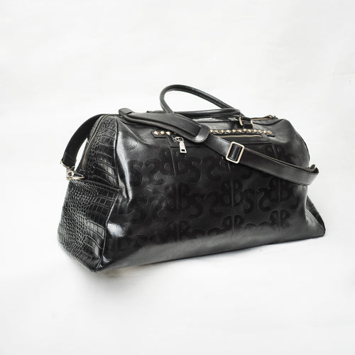 Bum Society leather duffle bag Shiny Black front angle color:shiny black