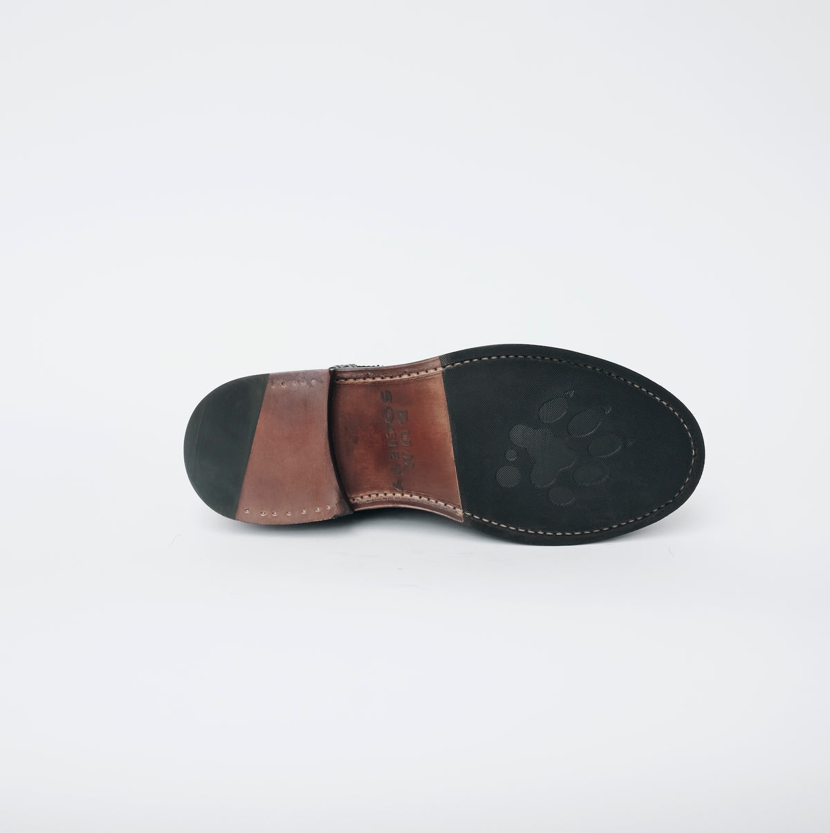 Bum Society customized leather sole detail color:shiny black,lucky brown