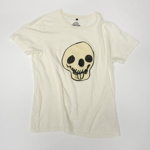 Snow colored  t-shirt with original Jesper Waldersten artwork Happy Dead for Waldersten x Bum Society collaboration t-shirt front view color:snow