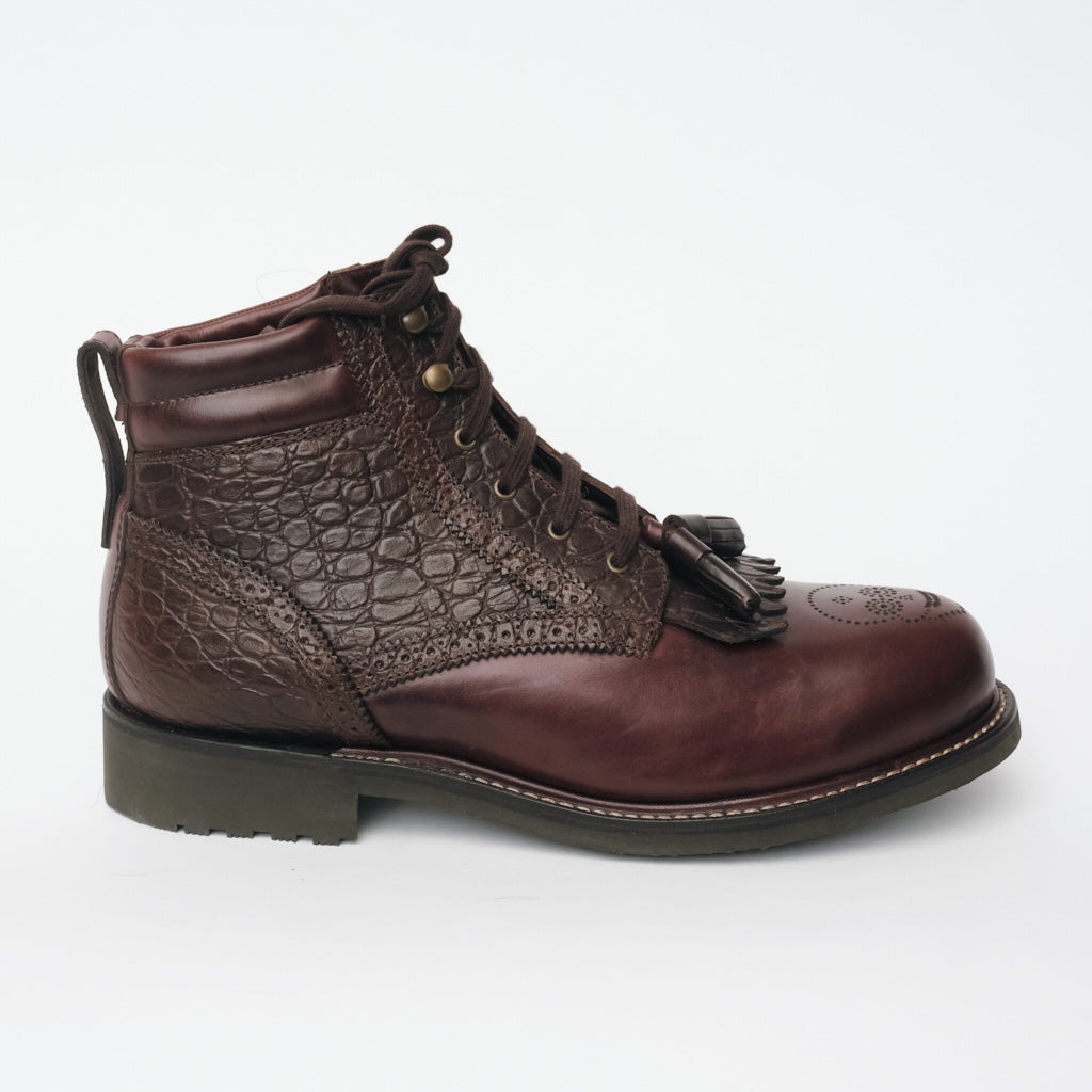 Brogue details Bum Society Midnight Cowboy boot Dandy Brown