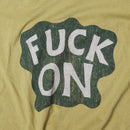 Close up cracked Fuck On print on Bum Society t-shirt Ongoing color:earth