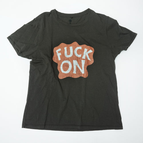 T-shirt in Ink with Fuck On cracked print front view color:ink