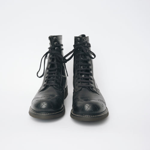 Bum Society Pacifist Hunter Brogue boot Shiny Black front view color:shiny black 
