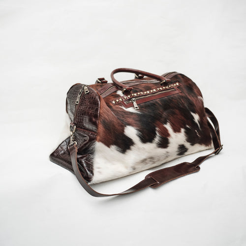 Bum Society pony hair duffle bag Dandy Brown front angle color:dandy brown