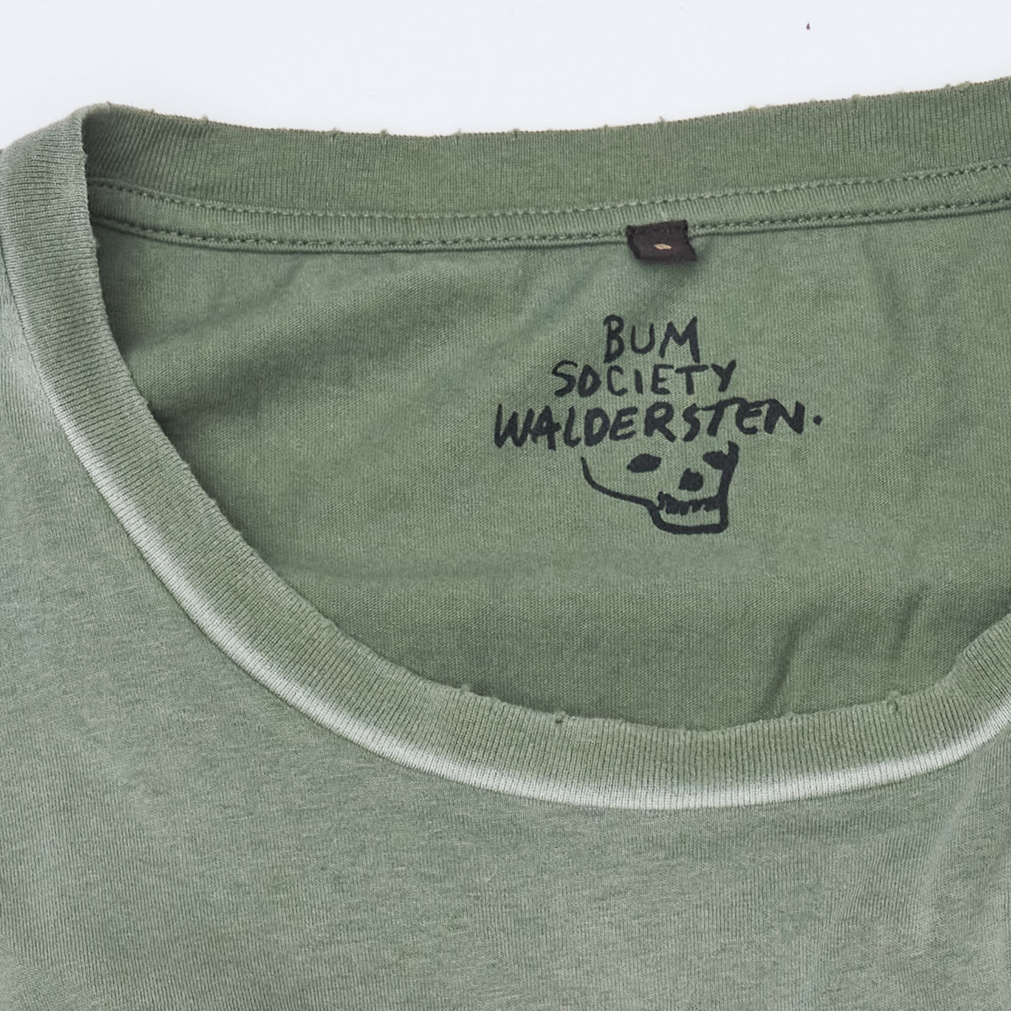 Waldersten x Bum Society neck print t-shirt original artwork color:cypress