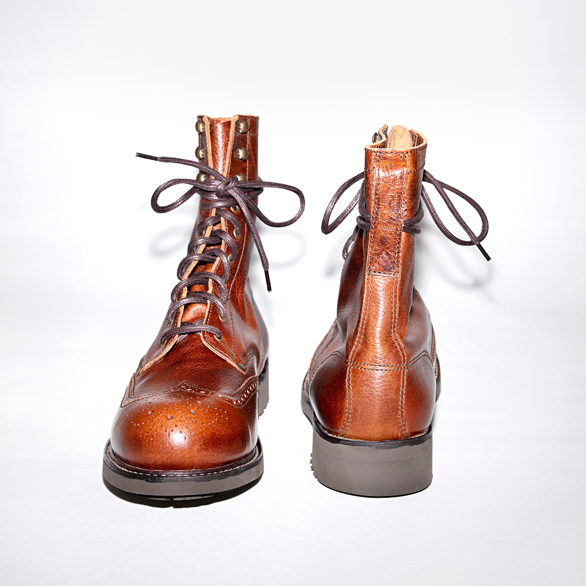 Bum Society Pacifist Hunter Brogue boot Eclectic Brown back view color:eclectic brown