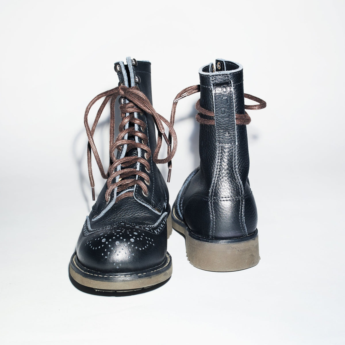 Bum Society Pacifist Hunter Brogue boot Faded Black back view color:faded black