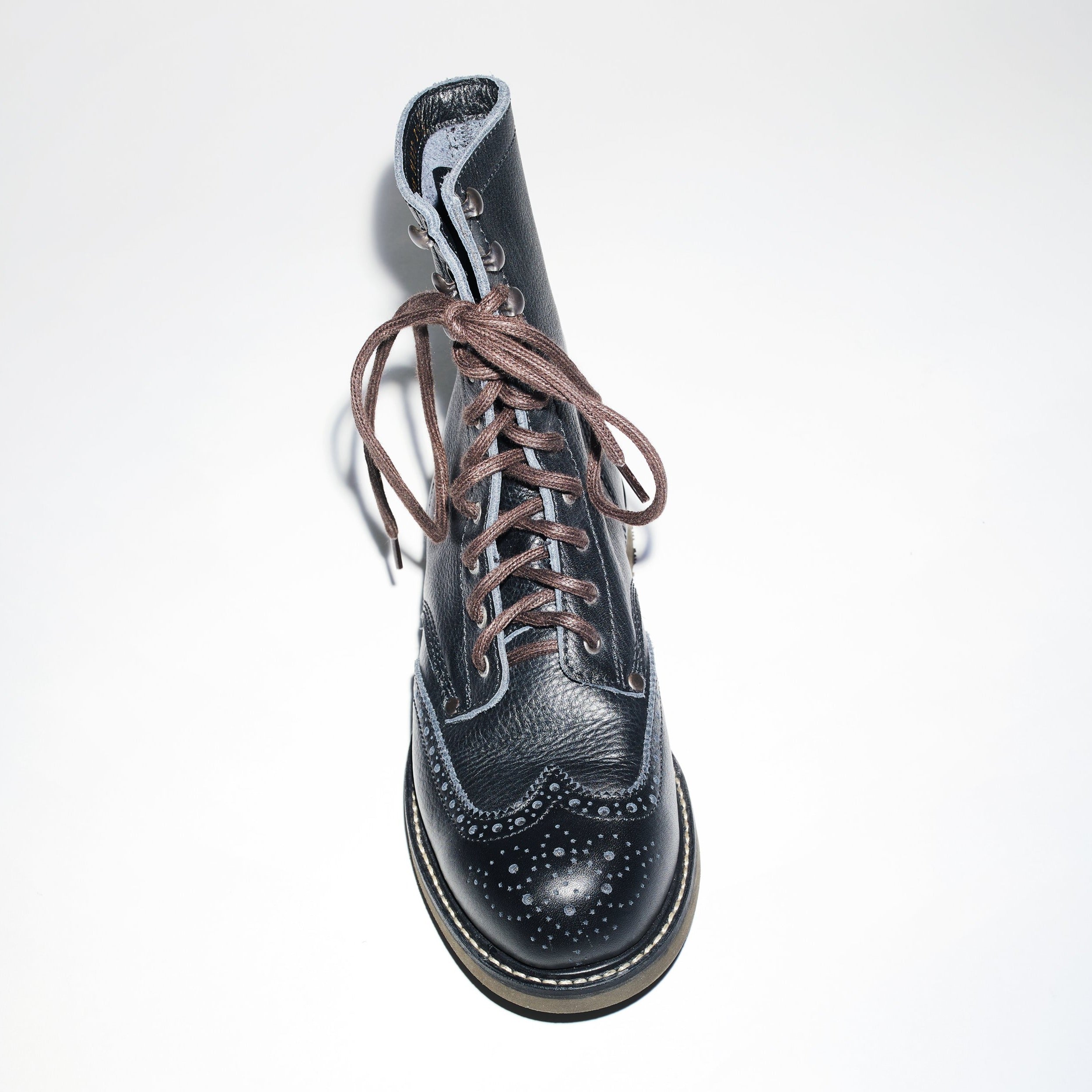 Bum Society Pacifist Hunter Brogue boot Faded Black top view color:faded black