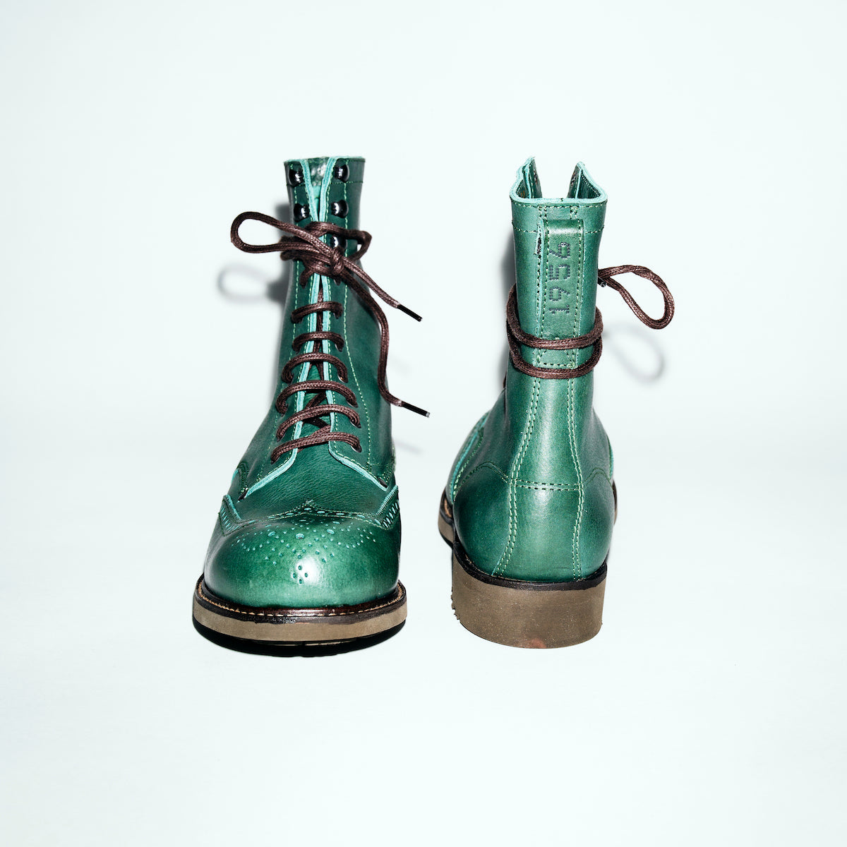 Bum Society Pacifist Hunter Brogue boot Green Mood back view color:green mood