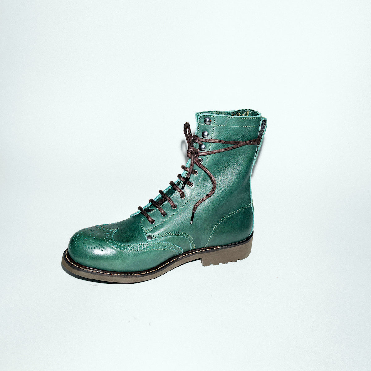 Bum Society Pacifist Hunter Brogue boot Green Mood side view color:green mood
