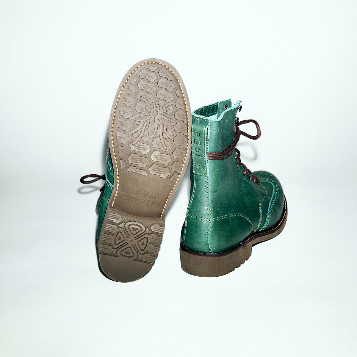 Bum Society Pacifist Hunter Brogue boot Green Mood sole view color:green mood